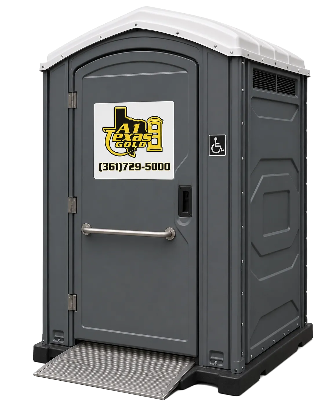 A1 Texas Gold ADA accessible portable toilet with ramp entry